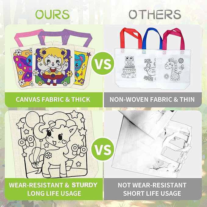 8 Pieces Kids Coloring Goodie Bags, Reusable Canvas Bag, Cute Art Party Favors, Color Your Own Bags for DIY Painting Birthday Carnival Celebration, Party Supplies Gift, Girls