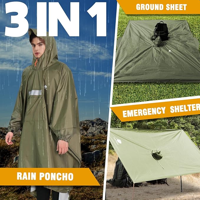 ANYOO Hooded Rain Poncho for Adults Waterproof Lightweight Rain Coat for Men Women Reusable Rain Jacket for Emergency Outdoor