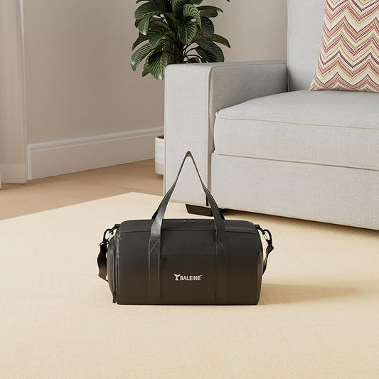 BALEINE Gym Bag for Women and Men, Small Duffel Bag for Sports, Gyms and Weekend Getaway, Waterproof Dufflebag with Shoe and Wet Clothes Compartments, Lightweight Carryon Gymbag (Black)