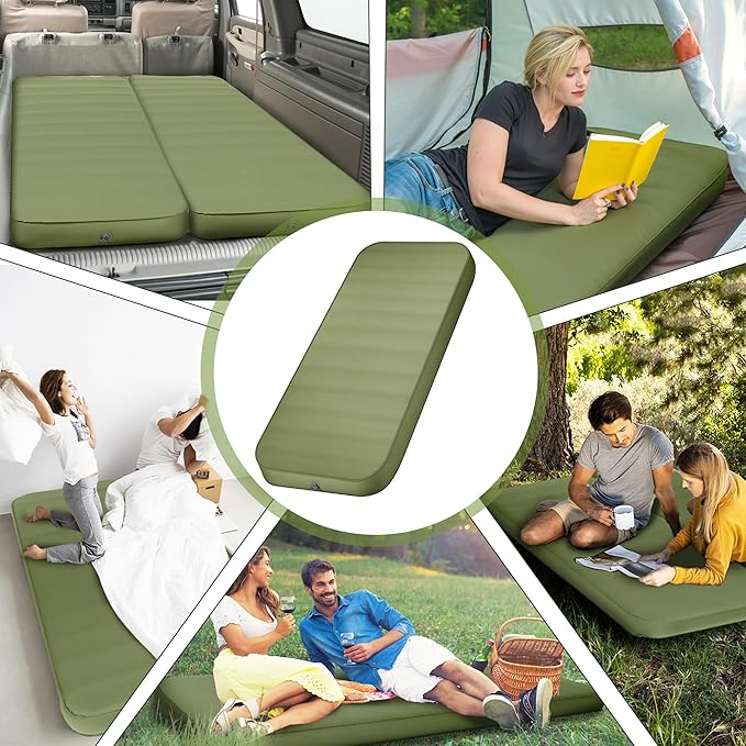 OUTSKIRT Camping Sleeping Pad, 9.5 R-Value Insulated Camping Mat, 4" Thick Self Inflating Sleeping Pad, Foam & Air Camping Mattress, Portable All Season Camping Pad for Camp/Tent/Car/Truck/Cot
