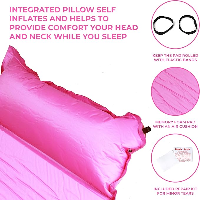 OSAGE RIVER Self Inflating Sleeping Pad with Built-in Pillow, Compact Memory Foam Sleep Mat, Camping Air Mattress for Tent, Travel, Backpacking, or Hiking
