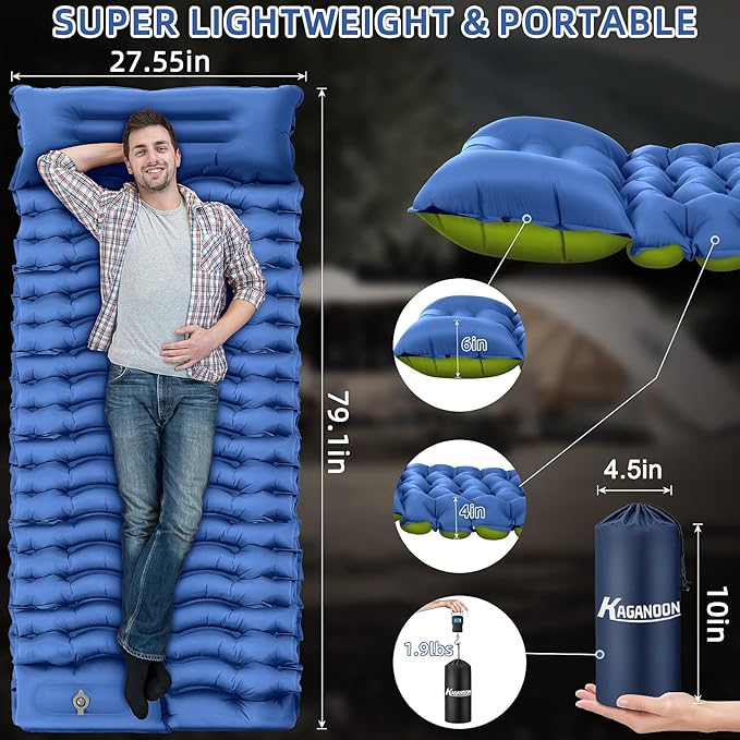 Sleeping Pad for Camping, Ultralight Inflatable Camping Mat with Pillow Built-in Foot Pump Sleeping Pads, Compact & Lightweight Camp Air Mattress for Backpacking, Hiking