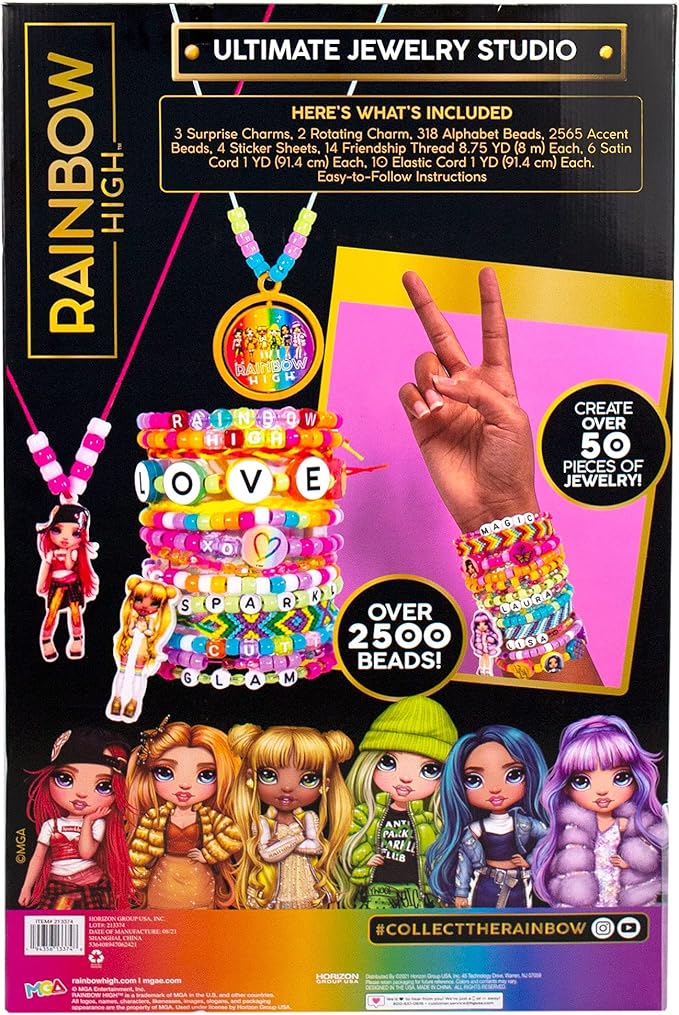 Rainbow High Ultimate Jewelry Studio, 2500+ Beads, Create 50+ Pieces of Jewelry, Toys, Great Bead Kit for Sleepovers, Girls Night, Weekend, DIY Alphabet Bracelets for Kids Ages 6, 7, 8, 9