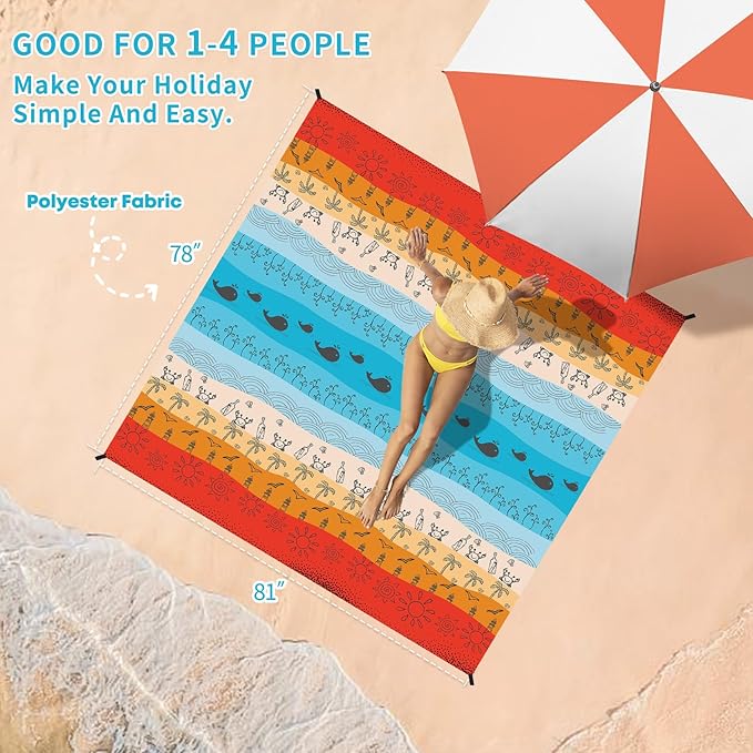 BYDOLL Beach Blanket Waterproof Sandproof 78''×81'' Suits1-4 Adults Compact Lightweight Oversized Sand-Free Blanket Large Picnic Mat for Beach Travel Camping Hiking