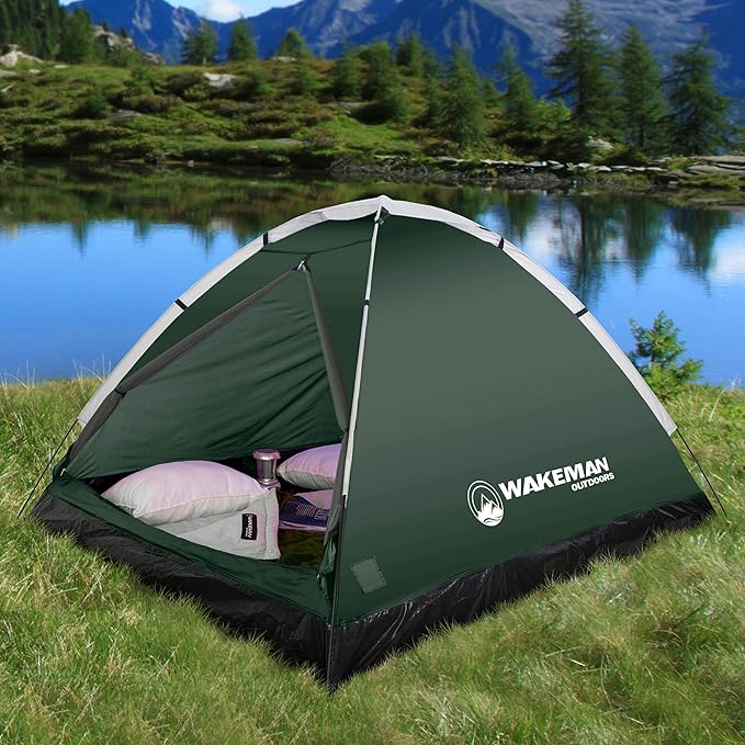 2 Person Camping Tent with Rain Fly and Carrying Bag - Water-Resistant Outdoor Tent for Backpacking, Hiking, or Festivals by Wakeman Outdoors