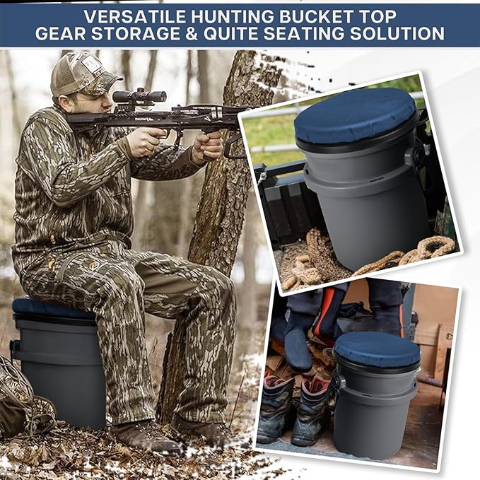 5 Gallon Bucket Seat with Swivel Lid, Padded Top for Cozy Sitting, Outdoor Fishing, Hunting, Gardening, Baseball Training, Dark Blue