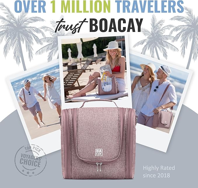 BOACAY Extra Large Hanging Travel Toiletry Bag for Women and Men, Makeup Bag, Bathroom & Shower Organizer Kit for Accessories, Cosmetics, Essentials