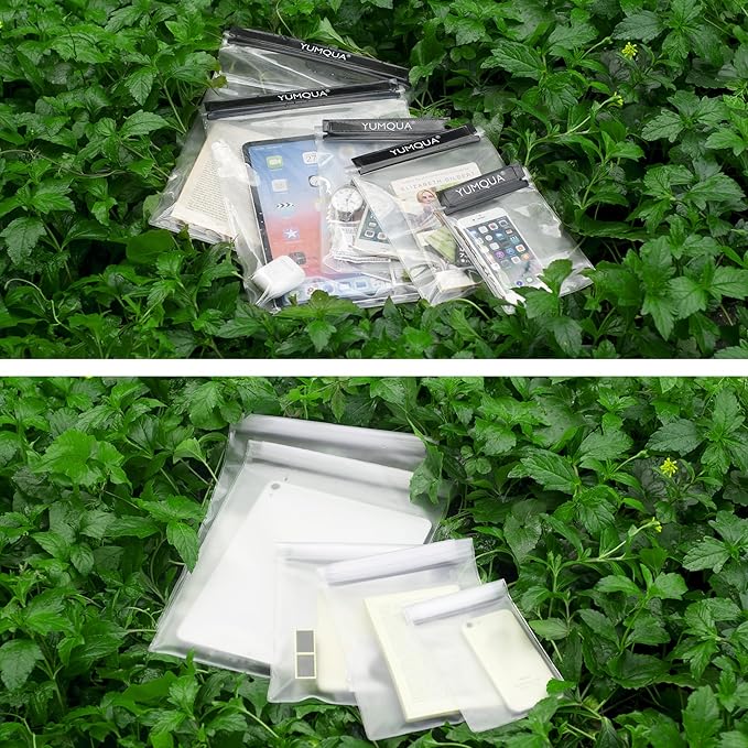 Clear Waterproof Bags 5 Pack Set, Watertight Pouch Holder for Document Map Camera Mobile Phone Car Key, fits Kayaking Boating Hiking Water Sports