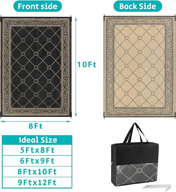 HEBE Outdoor Rug 8'x10' for Patios Waterproof Clearance Reversible Patio Mat Plastic Straw Rug RV Camping Mat Outside Area Rug Carpet for Camping RV,Porch,Deck,Balcony,Camper,Backyard