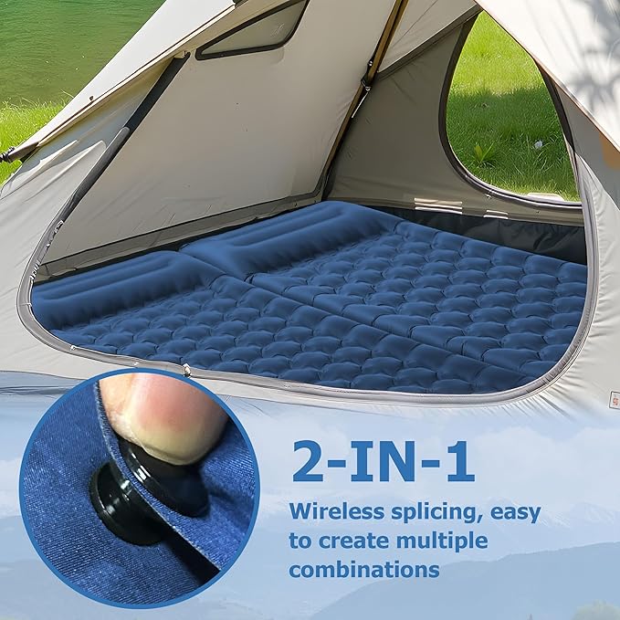Sleeping Pad for Camping, Ultralight 4.7" Extra-Thick Inflatable Camping mat with Pillow Built-in Foot Pump, Compact Lightweight Air Mattress for Camping Backpacking Hiking Car Travel Tent, Navy Blue