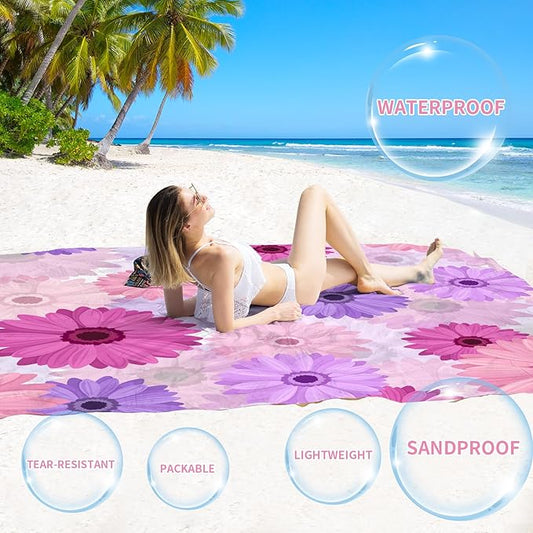 BYDOLL Beach Blanket Waterproof Sandproof 78''×81'' Suits1-4 Adults Compact Lightweight Oversized Sand-Free Blanket Large Picnic Mat for Beach Travel Camping Hiking