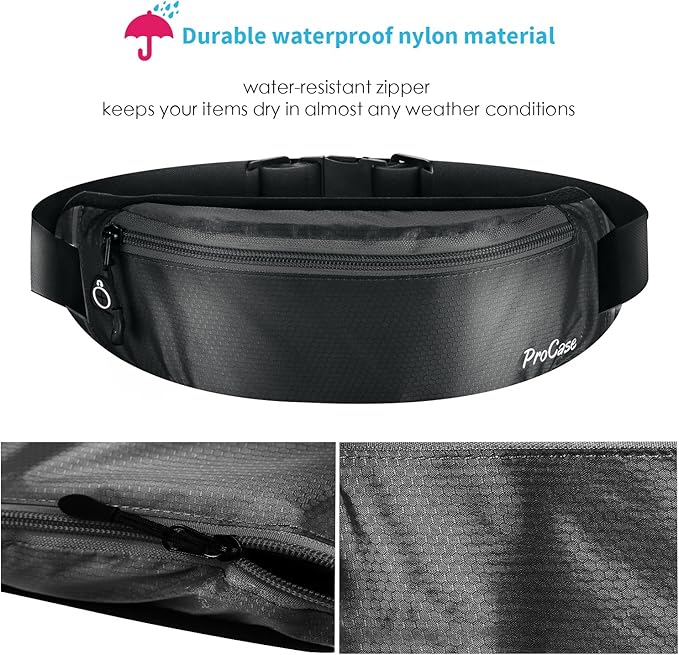 ProCase Running Belt Waist Pack, Sports Runner Bag Pouch Adjustable Fanny Pack for iPhone and Other Smartphones, Sweatproof Workout Waist Bag for Men Women Hiking Fitness Jogging
