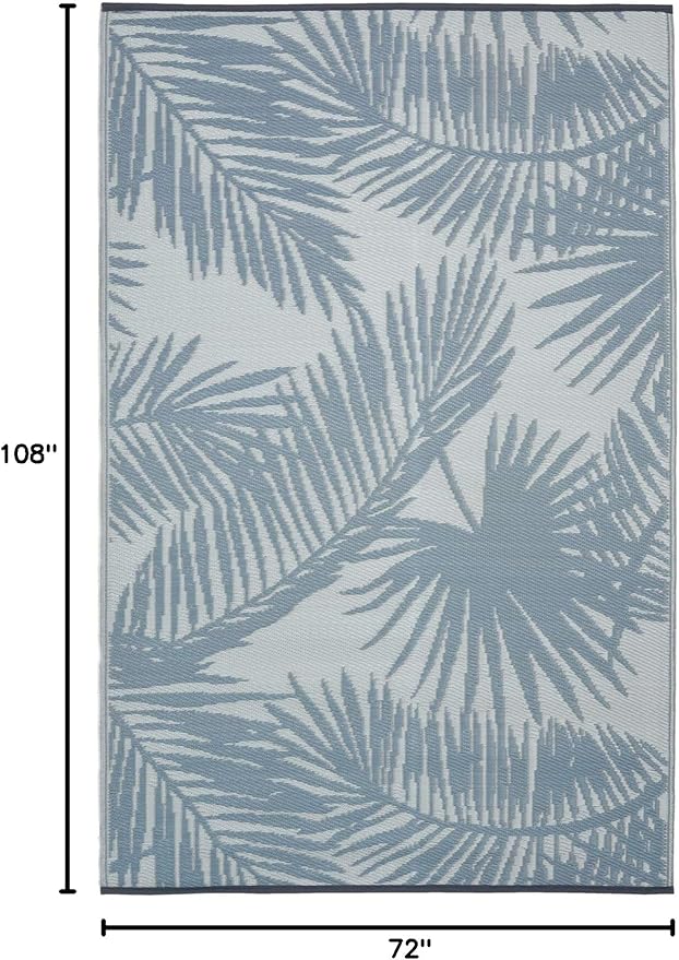 FH Home Outdoor Rug - Reversible - Indoor Use, Kids Room, Mudroom - Stain Resistant, Easy to Clean Weather Resistant Floor Mats - Palm Beach - Sterling Blue Crease Free - 6 ft x 9 ft