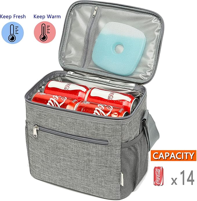 Insulated Lunch Bag for Adult/Women/Men, Reusable Large Lunch Box Cooler Soft Leakproof Tote, Thermal Meal Prep Lunch Pail with Adjustable Shoulder Strap for Picnic/School/Travel/Office,Grey
