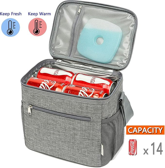 Insulated Lunch Bag for Adult/Women/Men, Reusable Large Lunch Box Cooler Soft Leakproof Tote, Thermal Meal Prep Lunch Pail with Adjustable Shoulder Strap for Picnic/School/Travel/Office,Grey