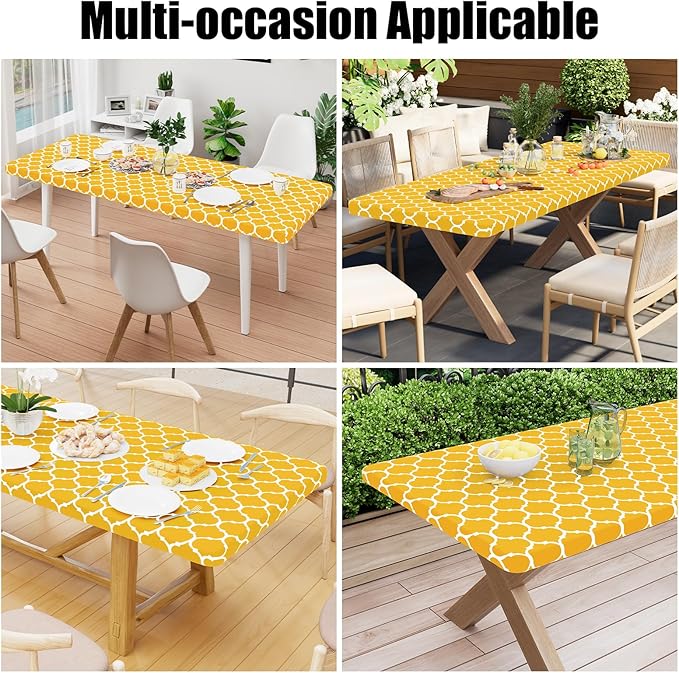 Smiry Rectangle Picnic Table Cover, Waterproof Elastic Fitted Camping Tablecloths for 6 Foot Tables, Wipeable Flannel Backed Vinyl Tablecloth Protector for Outdoor (Mustard Yellow, 30x72 Inches)