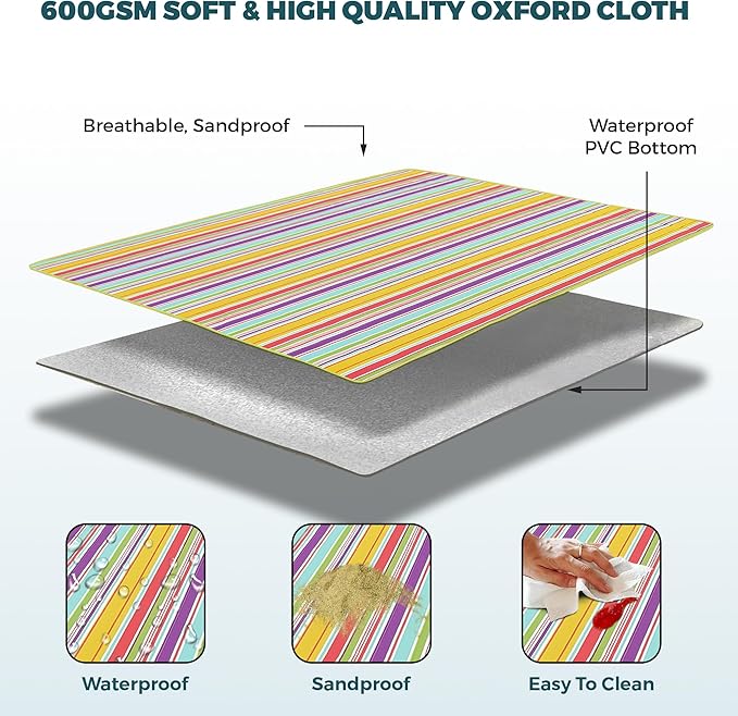 Picnic Blankets - 79''x77'' Extra Large Waterproof Sandproof Foldable Washable Beach Blanket with Carrying Handle - Oversized XL Outdoor Mat, Green