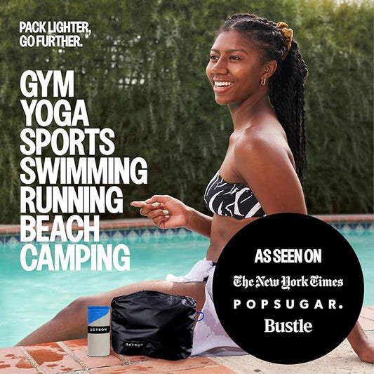 Acteon Microfiber Gym Towel & Wet Bag Travel Set, Large Quick Dry Silver ION Odor-Free Mega Absorbent Fiber, Fast Drying Men & Women Workout Gear for Body Sweat, Beach, Pool, Camping