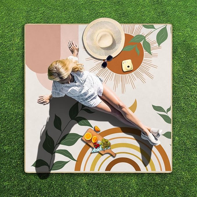 Extra Large Picnic Blankets Waterproof Foldable (80"x 80") Boho Beach Blanket Waterproof Sandproof,3-Layer Thicking Mat Outdoor Packable Camping Blanket