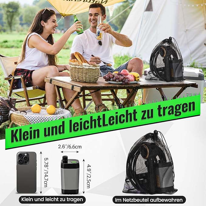 Portable Shower for Camping,6000mAh Rechargeable Camping Shower with Intelligent LED Display,IPX7 Waterproof Outdoor Shower Kit for Hiking, Travel, Car, Pet