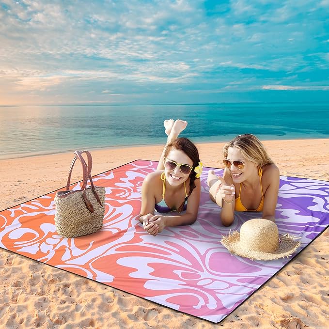 Beach Blanket Waterproof Sandproof Beach Mat 79" X 83" /10'x9'for 2-8 Adults Quick Drying Outdoor Picnic Mat Beach Accessories for Travel, Camping, Hiking