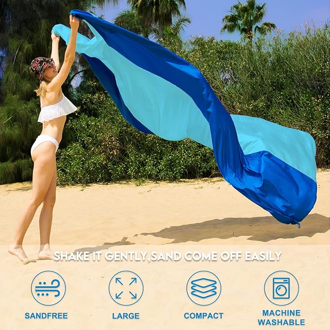 BYDOLL Nylon Beach Blanket Waterproof Sandproof 78''x110'' Oversized Suits 1-7 Adults Sand Free Extra Large Blanket Lightweight Soft Picnic Mat for Beach Essentials Travel