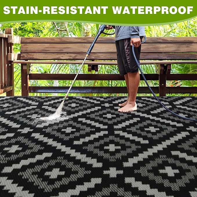 Outdoor Rug 6x9 ft Waterproof, Reversible Outdoor Plastic Straw Rug for Patios Clearance, Outdoor Area Rug Carpet RV Mat for Camping Backyard Deck Porch