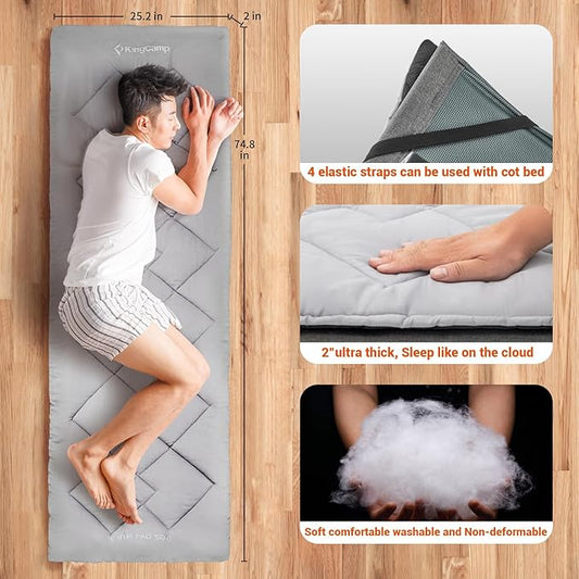 KingCamp Cot Mattress, Portable Lightweight Camping Sleeping Mat Soft Comfortable Non-Slip Cot Pad for Camp Cot, RV Bunk & Twin Beds