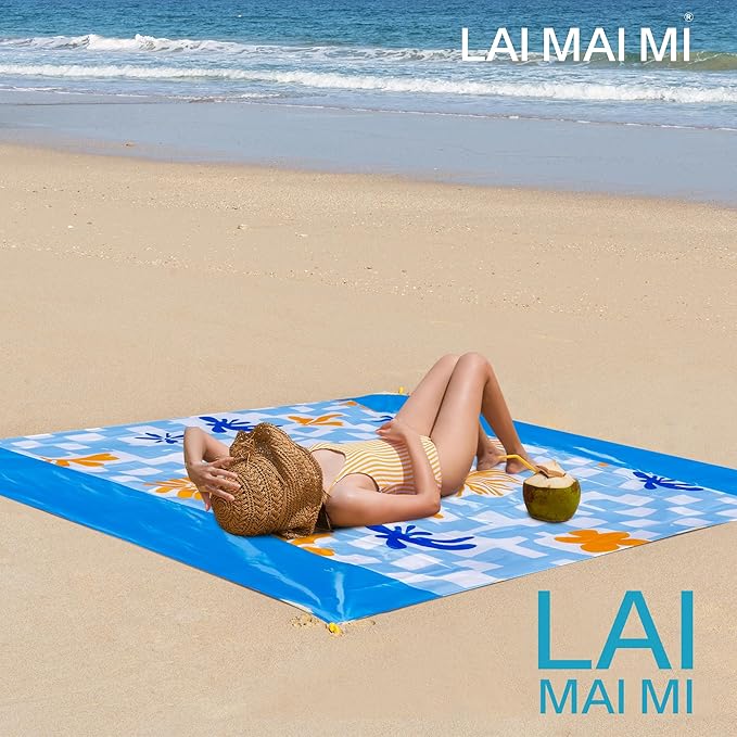 Sandproof Waterproof Beach Blanket, 80"x80" Large Beach Mat for 4-6 Adults, Lightweight Quick Dry Windproof Picnic Mat