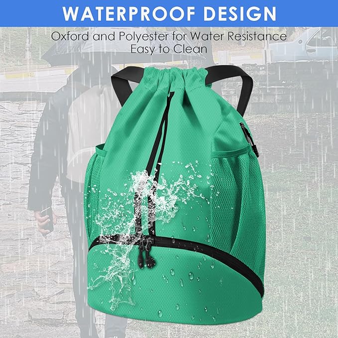 BROTOU Soccer Bags, Football Backpack, Volleyball Bag, Drawstring Soccer Backpack with Ball and Shoe Compartment