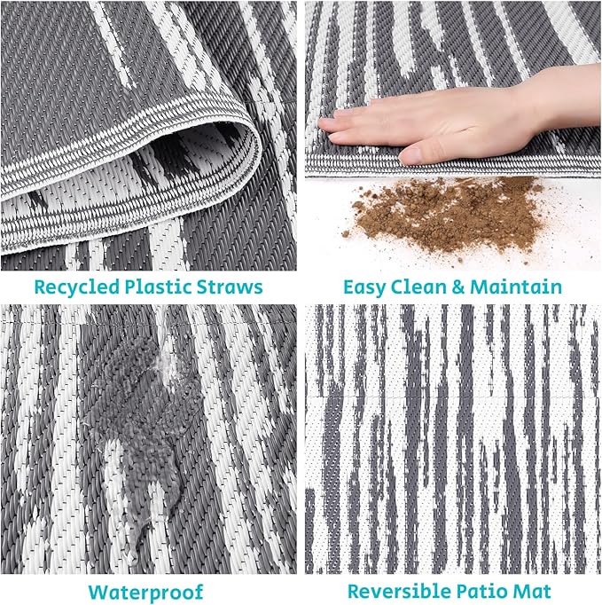 HEBE Round Outdoor Rug 8' Waterproof for Patios Clearance, Reversible Plastic Straw Rug Camping Carpet, Indoor Outdoor Area Rugs Patio Mats for RV,Picnic,Backyard,Deck,Balcony,Porch