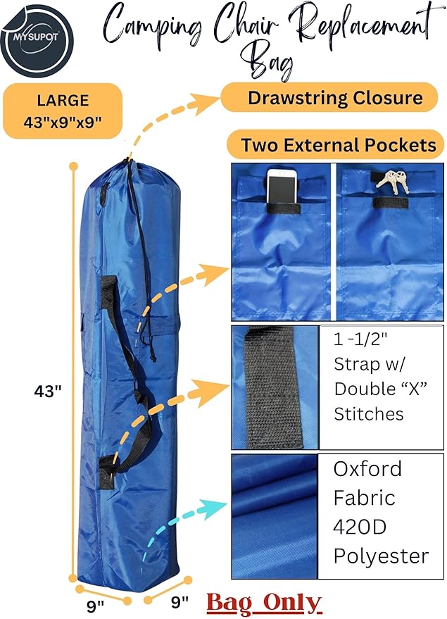 Replacement Bag for Folding Camping Chair, Portable Camp Chair, Hammock, Yoga Mat, Umbrella, Tents, Tripods, Fishing Poles - 420D Oxford Polyester Fabric