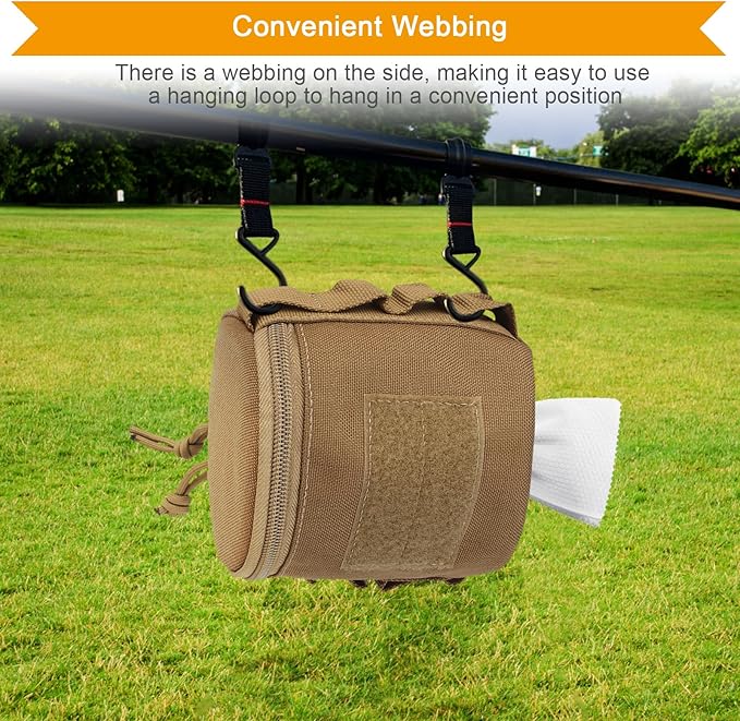 AOUTACC Tactical Roll Paper Storage Bag,Toilet Roll Paper Storage Holder with Molle Mounting Strap,Tissue Cover Organizer for Outdoor Camping,Hiking,Tactical Game-Brown