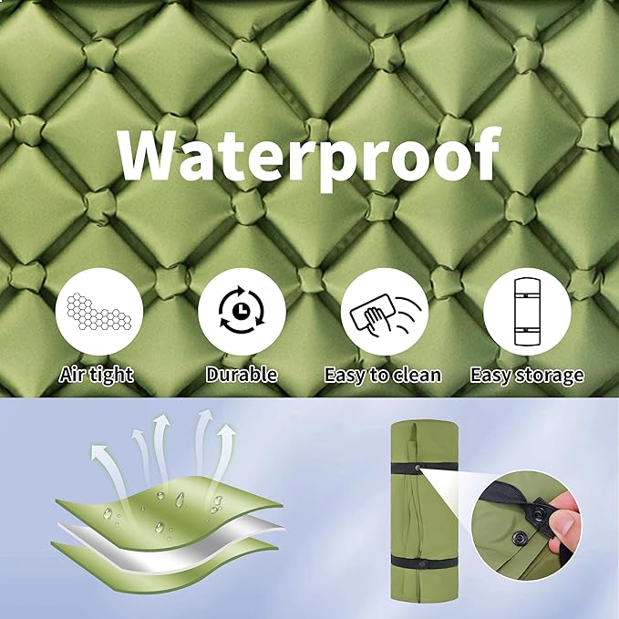 ONTYZZ Sleeping Pad Ultralight Inflatable Sleeping Pad with Built-in Foot Pump Upgraded Durable Compact Camping Air Pad for Hiking Traveling, Green