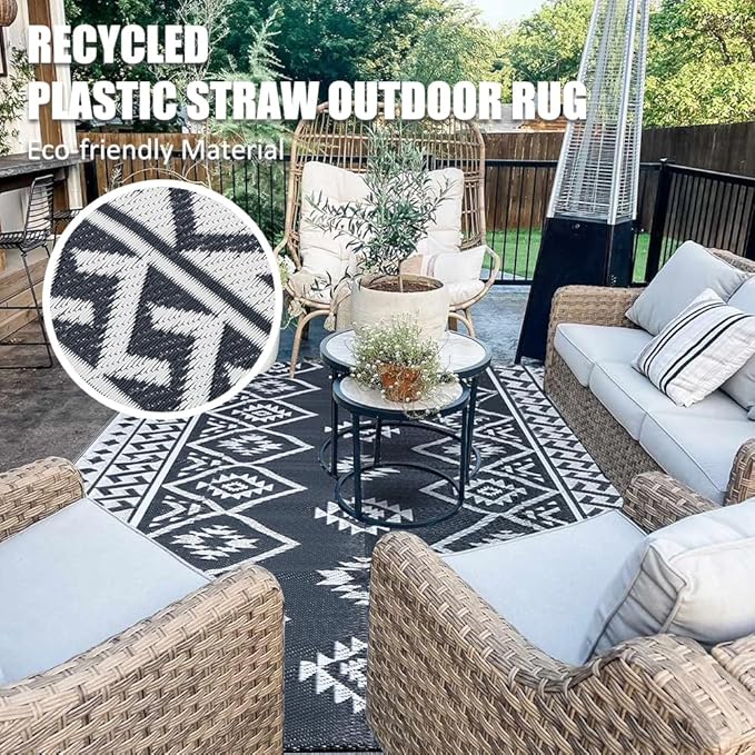LILIOFFIC Outdoor Rug Waterproof 6x9 ft Outdoor Carpet Patio Rug Mat Reversible RV Camping Rug Plastic Straw Rug Outside Outdoor Area Rug for Patio Deck Balcony Backyard Picnic Beach