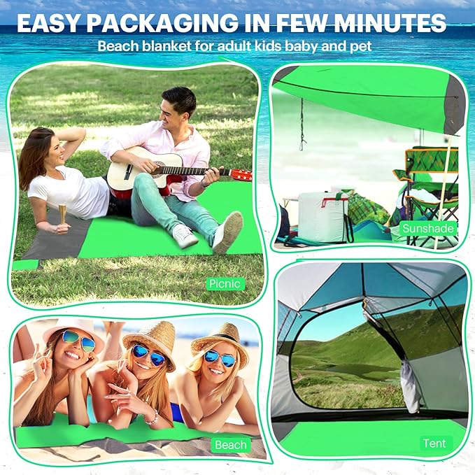 EASYFUN Beach Blanket Sandproof Oversized, 79''×83'' Extra Large Beach Mat, Portable Picnic Mat for Travel Camping Hiking, Lightweight Beach Essentials Family Water Resistant Mat Nylon 210T