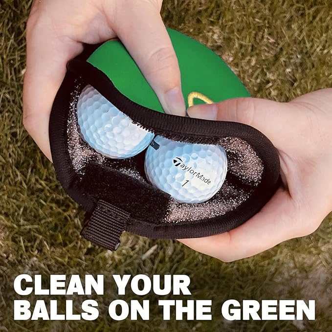 Golf Club Cleaner & Ball Cleaning Bag,Original Three-Layer Fabric Waterproof Technology,Golfer's Ultimate Green Clean Scrub Equipment Accessories,Removable Clips to Support Machine Washing