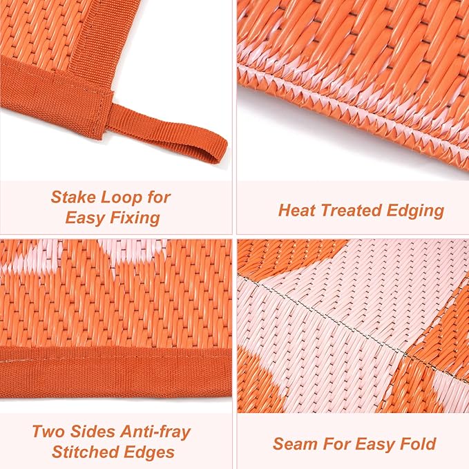 Anidaroel 6'x9' Outdoor Rug for Patio, Reversible Waterproof Patio Rug, Outdoor Plastic Straw Rug Outside Area Rug, RV Mat for Camping, Porch, Balcony, Pool Deck, Backyard (Orange, 6’x9')