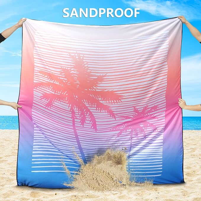 Beach Blanket Waterproof Sandproof Beach Mat 79" X 83" /10'x9'for 2-8 Adults Quick Drying Outdoor Picnic Mat Beach Accessories for Travel, Camping, Hiking