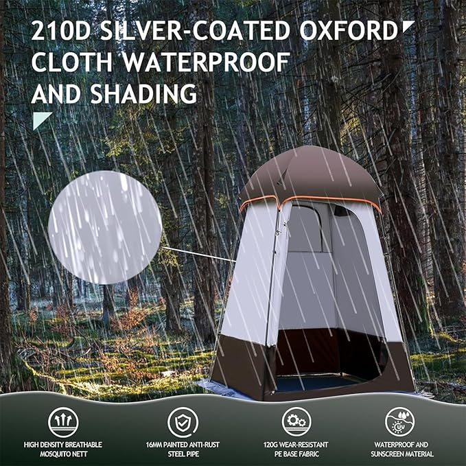 Camping Tent Shower Tent,Outdoor Changing with Built-in Hook,Holds 20 Liters of Water,63 * 63 * 95 Inch,210D Oxford Cloth Waterproof - Portable Toilet Shelter with Carrying Bag for Camping,Beach