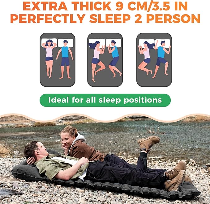KingCamp Sleeping Pad for Camping, Inflatable Sleeping Pad Ultralight Connectable Camping Mattress with Pillow Built-in Foot Pump for Backpacking Hiking Tent Cot