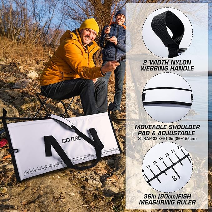 Goture Insulated Fish Cooler Bag, Leakproof Fish Kill Bag, Waterproof Fish Bag with Carry Handle and Strap, Portable Large Fishing Cooler Bag with Drain Plug, Keep Ice Cold All Day, 40inx16.5in