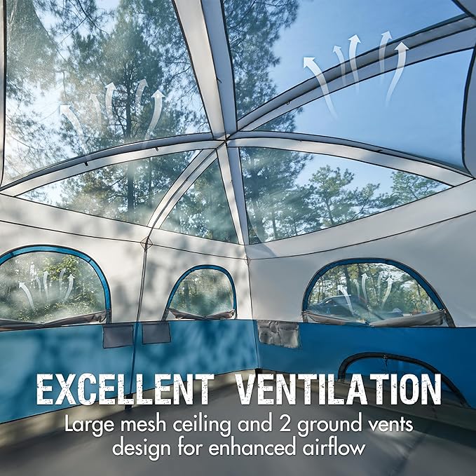 PORTAL 8 Person Family Camping Tent with Porch, Weather Resistant Camping Tents with Rainfly, Large Cabin Tents with 2 Room, Easy Set Up Tent for Outdoor Camping, Backyard