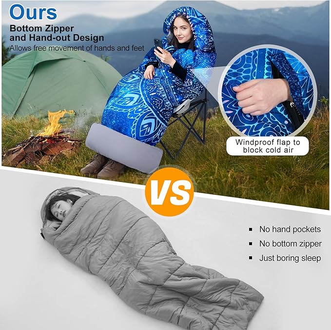Basumee Sleeping Bags for Adults 3 Season Warm Cool Weather Wearable Camping Sleeping Bag with Compression Bag Portable Backpacking Hiking Camping Essential for Women Men Kids Teens