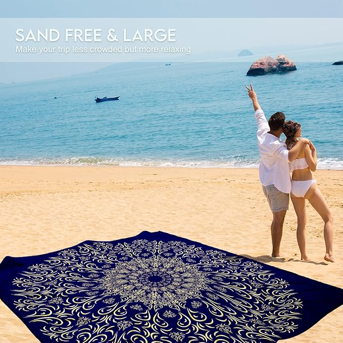 BYDOLL Beach Blanket 78''X81'' 4-7 Adults Oversized Lightweight Waterproof Sandproof Blanket for Beach Large Picnic Mat Travel Camping