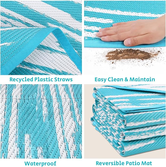HEBE Outdoor Rug 8ft for Patios Clearance Waterproof Patio Mat Plastic Straw Rug Reversible RV Camping Tent Rug Outside Indoor Outdoor Area Rugs for RV,Deck,Beach,Balcony,Camper