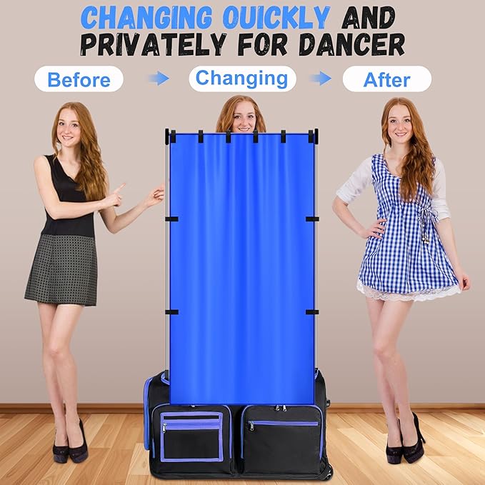 RunNico 59'' x 31.5'' Privacy Curtain for Dance Bag, Portable Dancer Changing Curtain with Storage Bag, Backstage Privacy Changing Room for Training Competition Backstage Outdoor Camping (Blue)