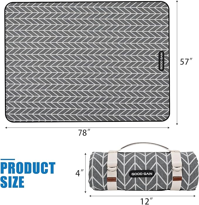 Picnic Blankets Outdoor Extra Large - Waterproof Picnic Blanket with Carry Strap | Machine Washable Picnic Mat with Sandproof Backing for Park , Grass, Camping, Hiking, Concerts (Graphite Grey)