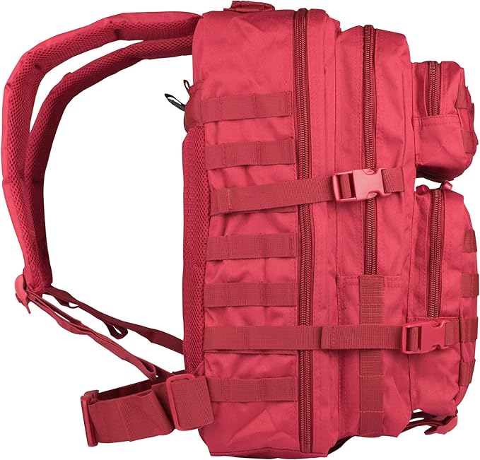 Mil-Tec Unisex Assault Pack - Rugged Durable Lightweight Ergonomic Versatile Tactical Outdoor Camping Hiking Backpack with Adjustable Padded Shoulder Straps & MOLLE Loops, Red, 36L