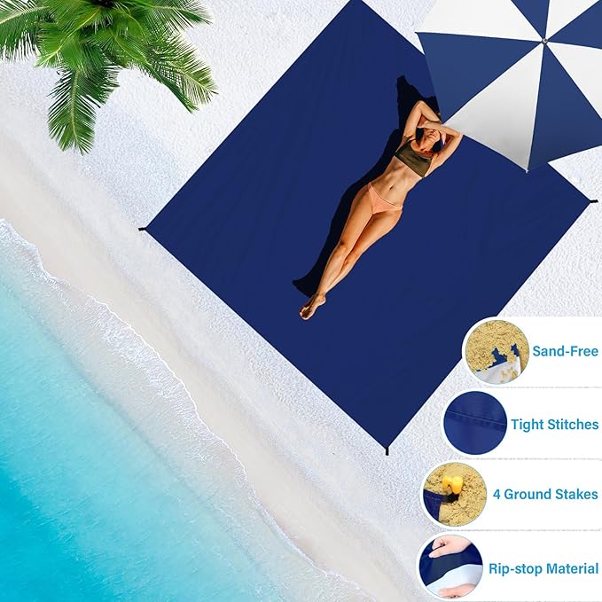 BYDOLL Beach Blanket Waterproof Sandproof 78''×81'' 1-7 Adults Oversized Lightweight Large Picnic Mat Waterproof Sandproof Blanket for Beach